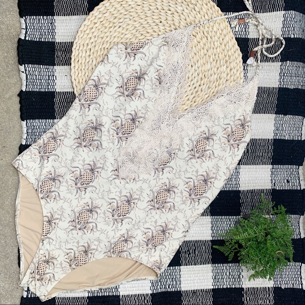 Anthropologie Lace Front One Piece pineapple Swim